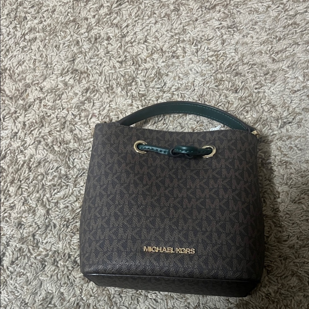 Michael Kors Dark Brown Shoulder Bag with Gold Accents